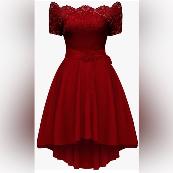 Red A-line high low off shoulder dress size medium - Picture 1 of 3